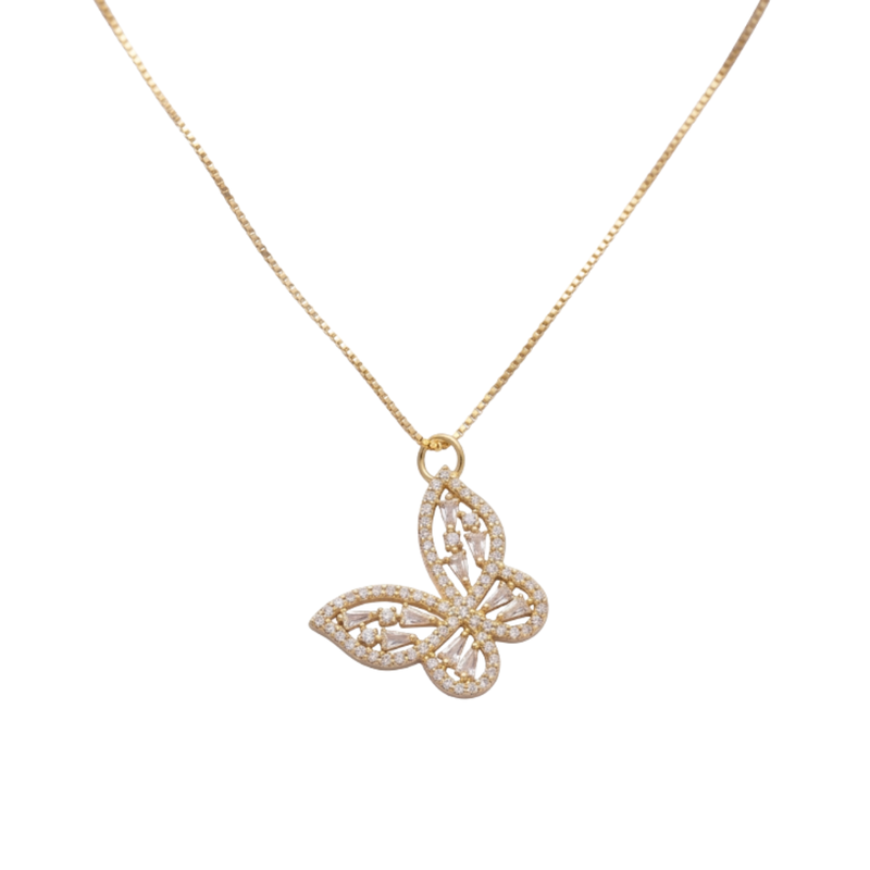 Colar borboleta cravejado dourado