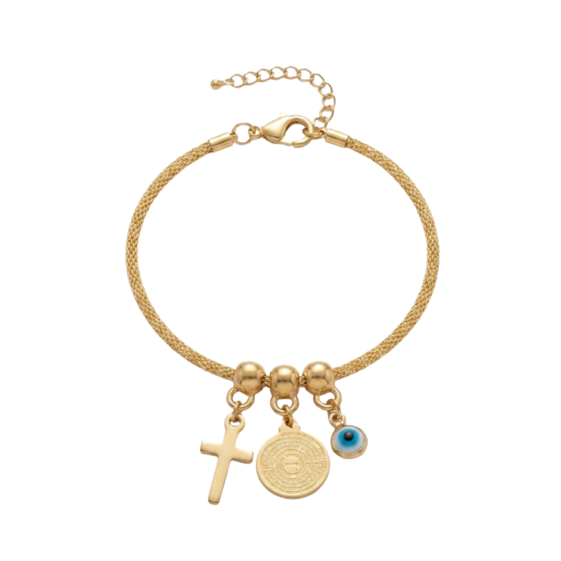 Pulseira patua com berloque dourada